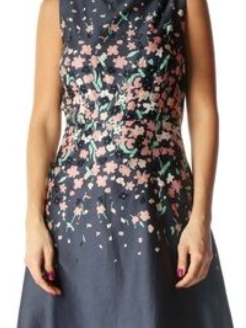 LOFT Navy Dress with Pink & Mint Floral Print
